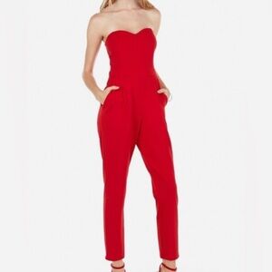 H&M Red Sleeveless Jumpsuit V-Neck Straight Leg